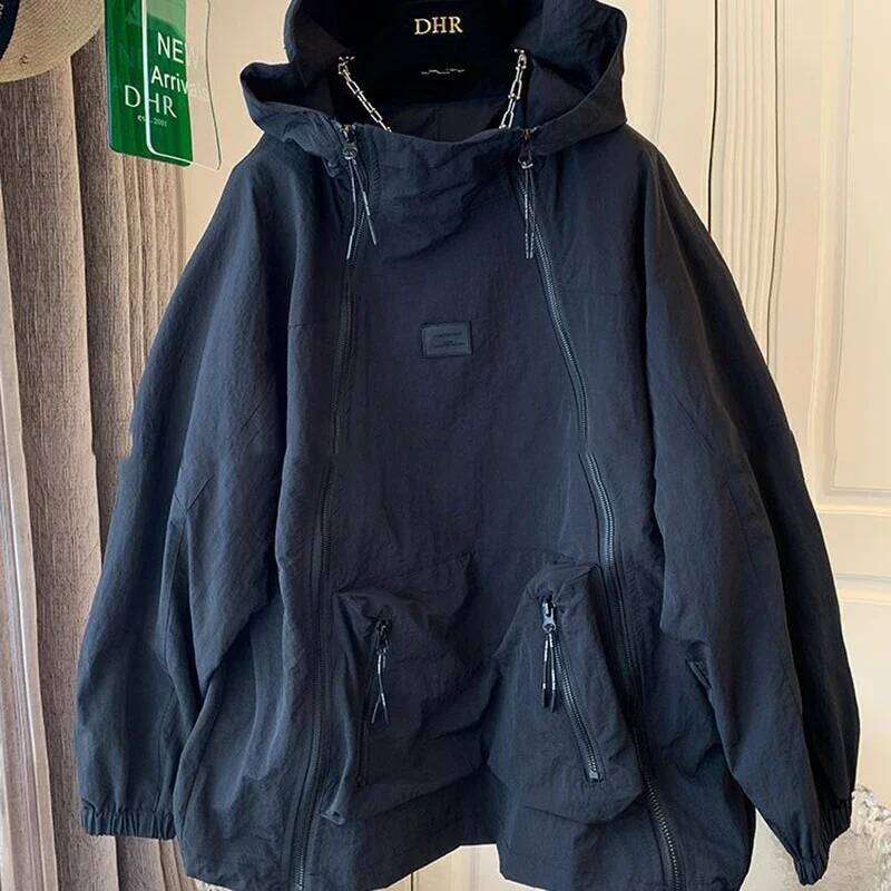 American Leisure Sports Zipper Pocket Hooded Windbreaker Coat Women's Autumn New Fashion Temperament Joker Jacket Sweater