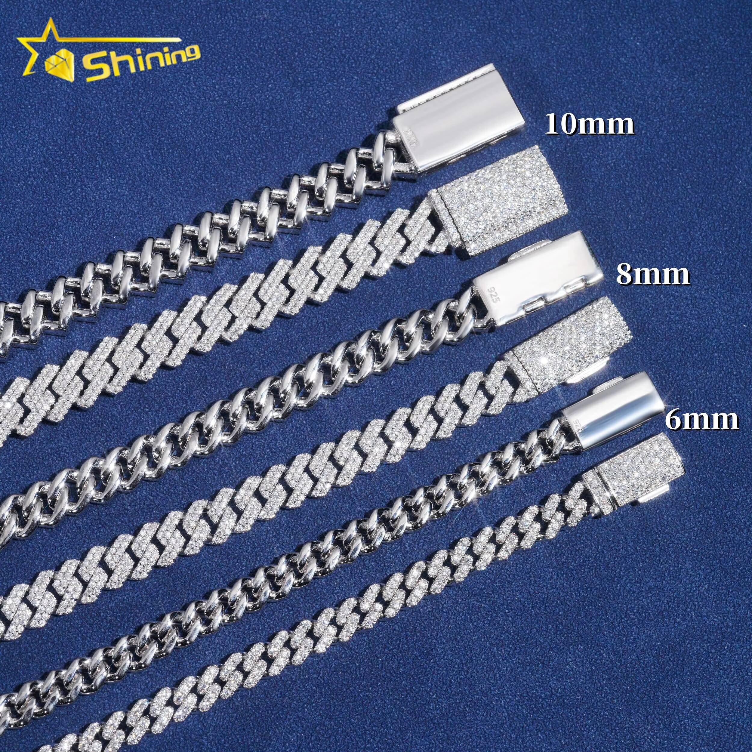Fine Jewelry Top Selling 925 Sterling Silver Moissanite 6mm 8mm 10mm Cuban Necklace Bracelet Men Iced Out Cuban Link Chain