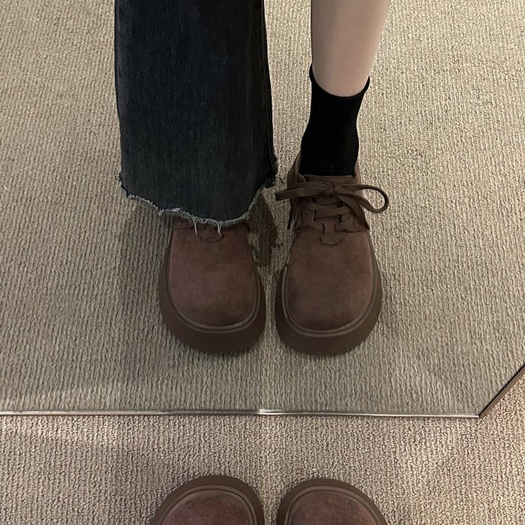 Vintage shoes autumn fashion small man height muffin loafers round toe lace-up platform single shoe trend2025