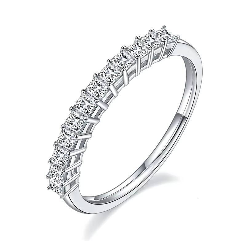 GRA Certificated 925 Sterling Silver Princess Cut 2mm D Color Vvs Moissanite Fashion Half Eternity Band Ring for Women