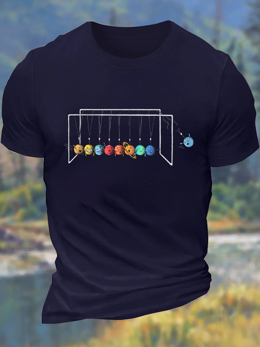 European & American Oversized Men's Planet Impact Animation Print Cotton Crew Neck Relaxed Fit T-Shirt - TT7531