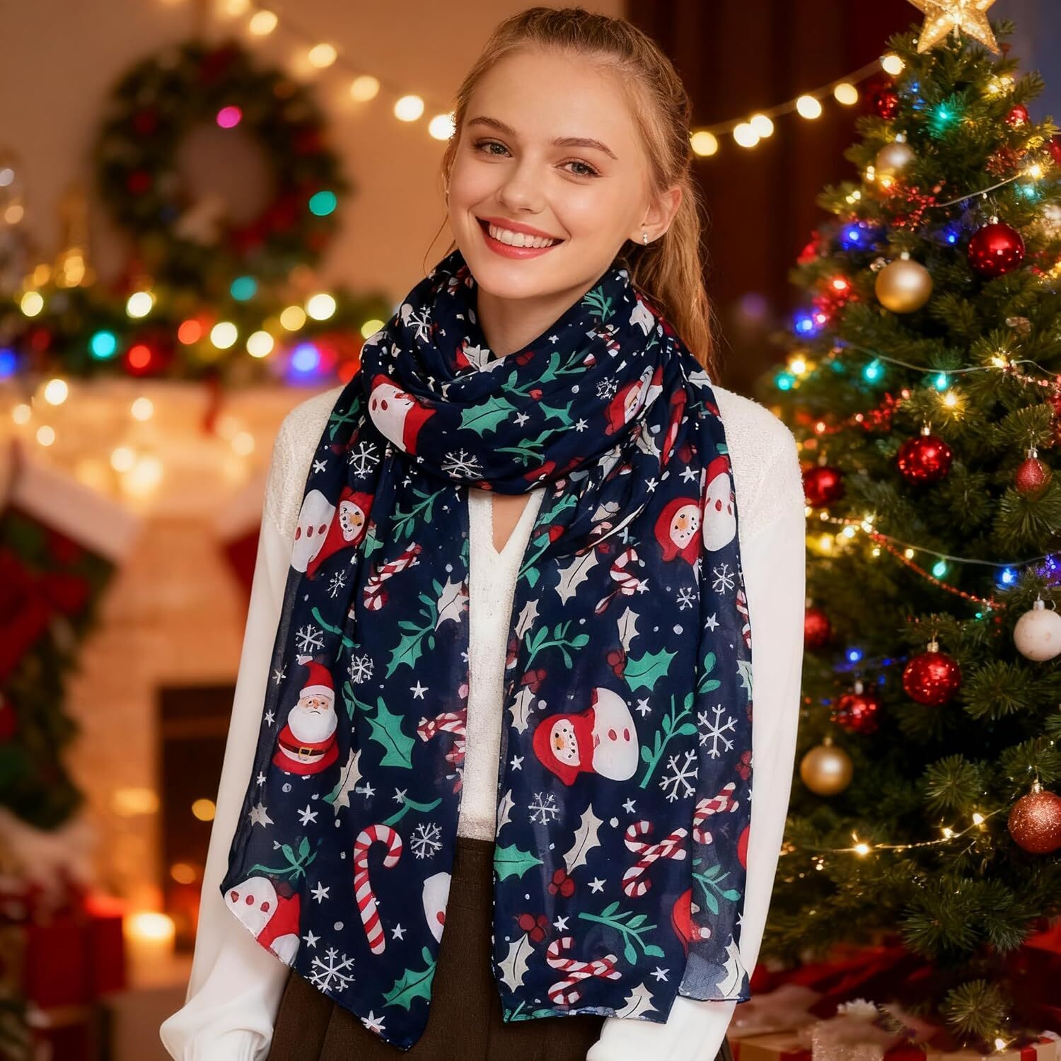 Custom Fashion Scarf for Christmas-Winter-Snowman-Scarf Soft Lightweight Elegant Christmas Women Girls Gift