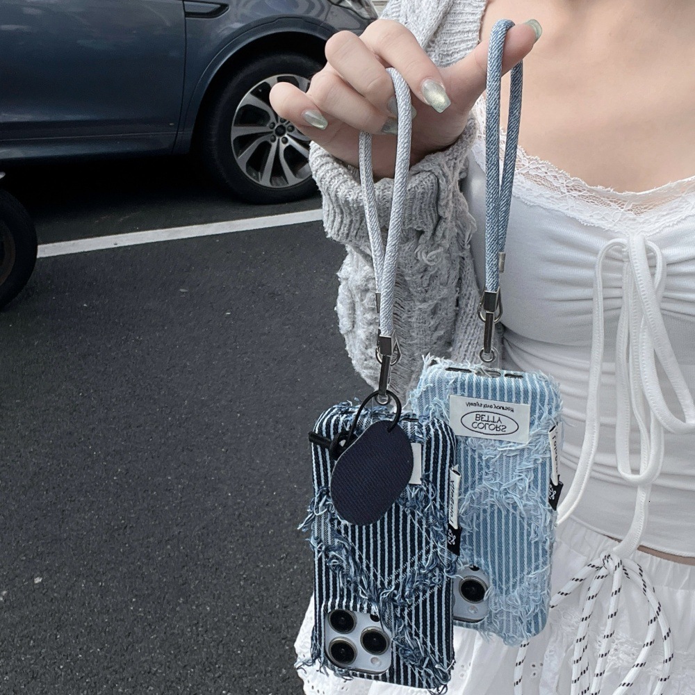 Striped Denim Phone Case Compatible with iPhone 17/16 Pro Max Solid Color Shockproof iPhone 15/14 Pro