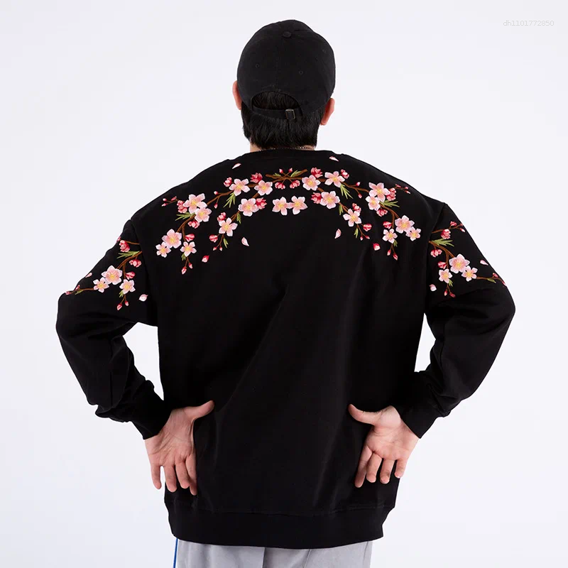 Men's T Shirts Floral Embroidery Unisex Pullovers Sweatshirt For Men Loose Fit Autumn Quality Cotton Fashion Casual Oversized Luxury Pull
