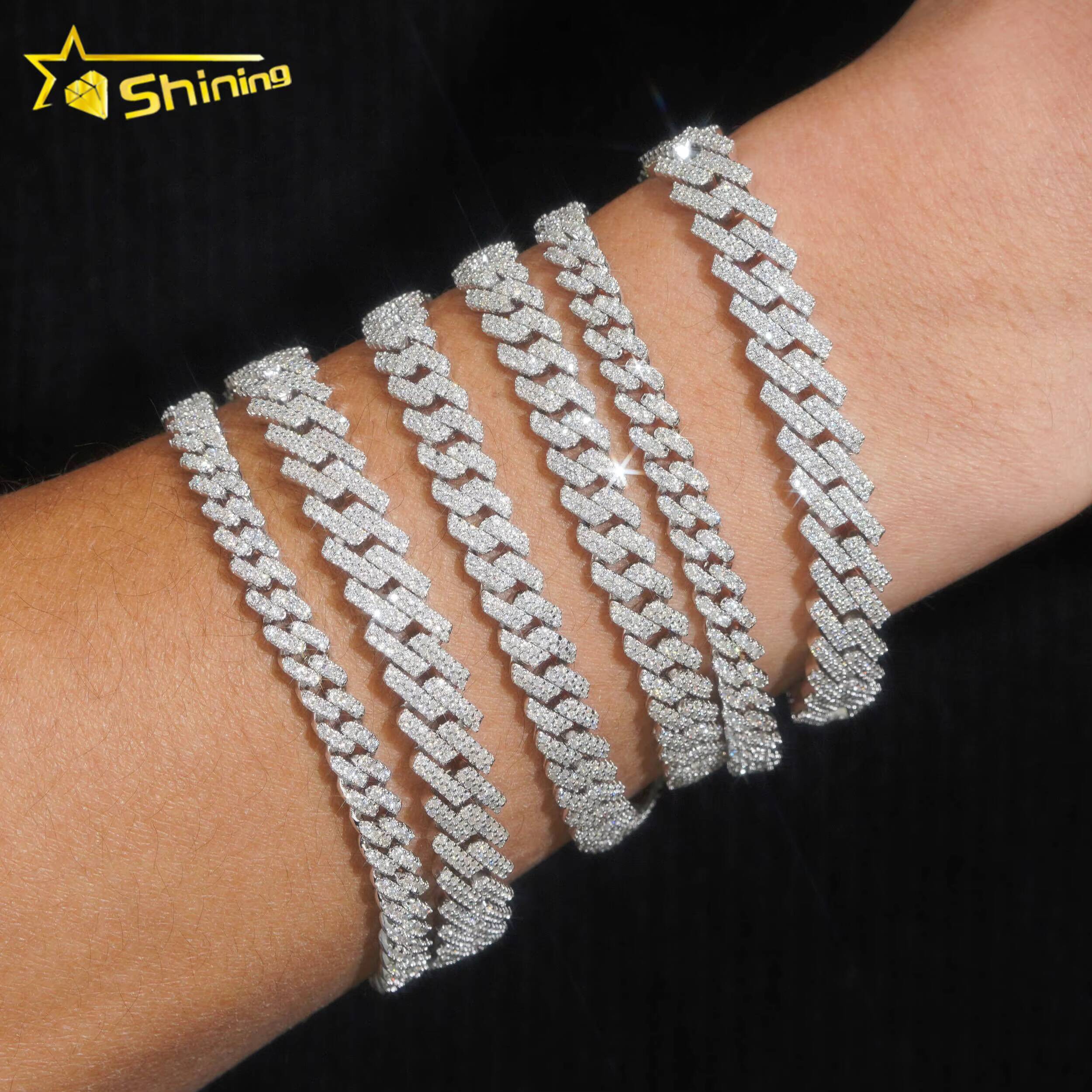 Hot Sale Fine Jewelry Lab Diamond 925 Sterling Silver 14k Gold Plated Vvs Moissanite Diamond Bracelet Men Cuban Link Bracelet