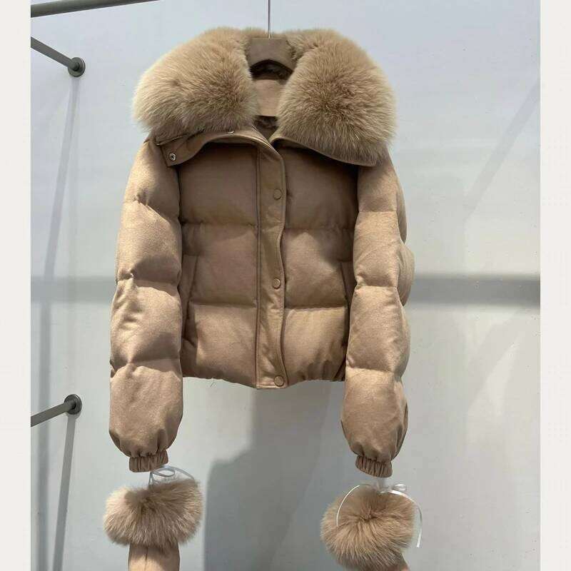 Women Cashmere Coat Filling Goose Down Overcoat Natural Fox Fur Jacket Soft Coats Designer Women