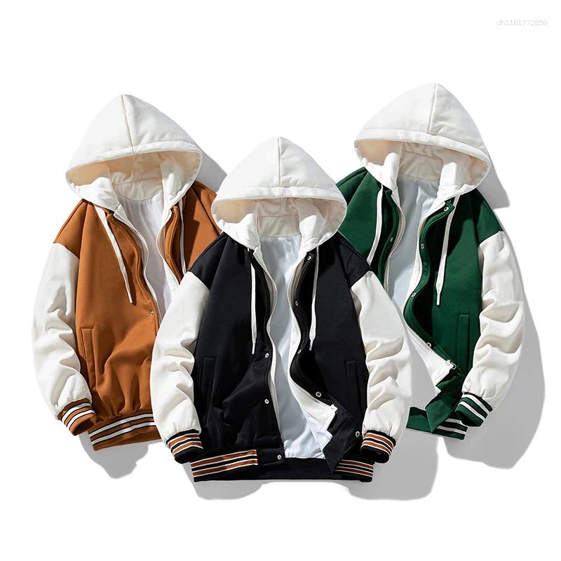 Men's Jackets Gorasion Four Season Baseball Jacket Fashion Hooded Two Tone Coat Casual Couple Hoodie High Quality Patchwork Top