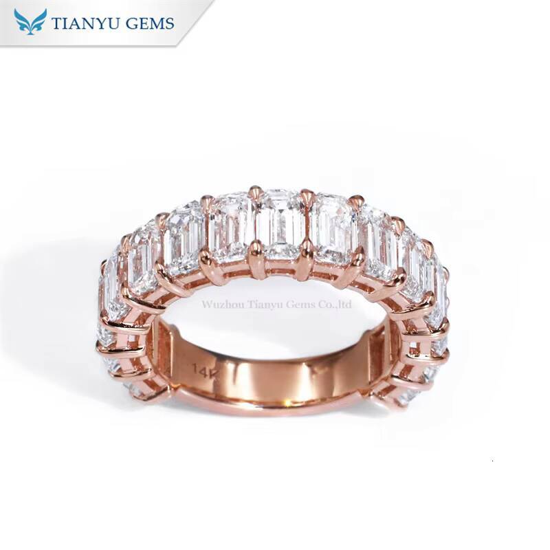 Tianyu Gems Customized Half Setting Emerald Cut Moissanite Lab Diamond Rose Gold Ring Band