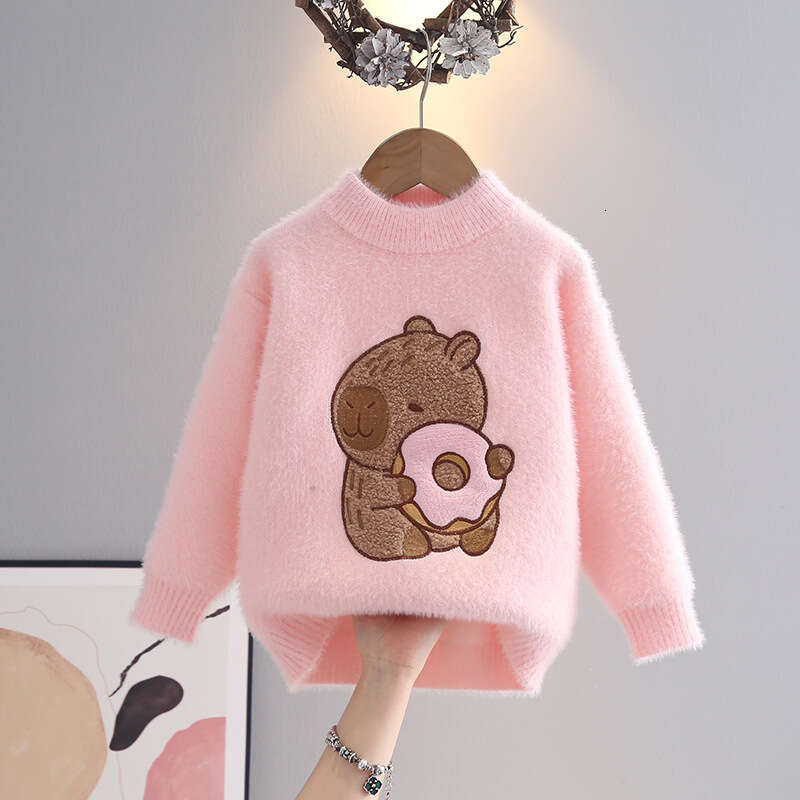 Girls' Sweater Base Knitwear Stylish Thickened Imitation Mink Velvet New Autumn Winter Pullover for Toddlers and Young Girls