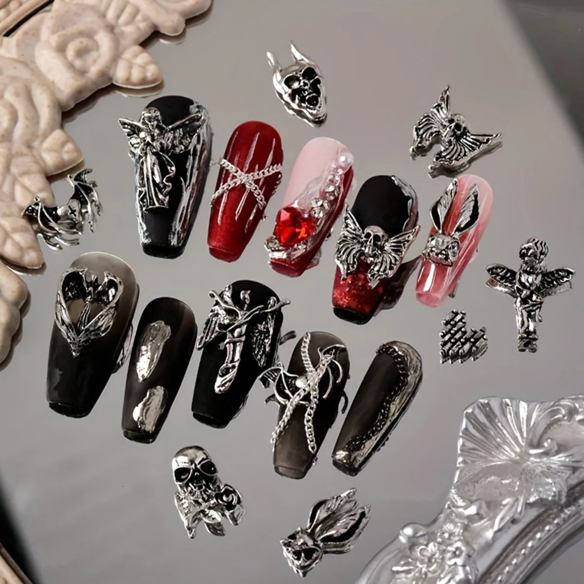 30pcs mixed retro dark wind nail cross Skull ing Angel ancient silver love metal nail ornaments 251027