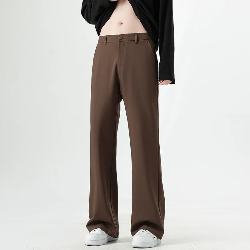 Small Flared Version Mens Casual Pants 2025 Fashion Korean Loose Elastic Drape Business Office Solid Color Suit Trousers 251028