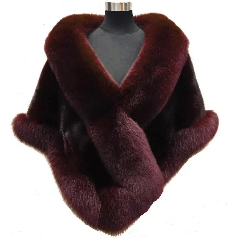 White Fur Shawl Jacket Womens Autumn Winter Faux Mink Fox Dress Cheongsam Cloak Coats Thicken Warm Short Outwear 251028