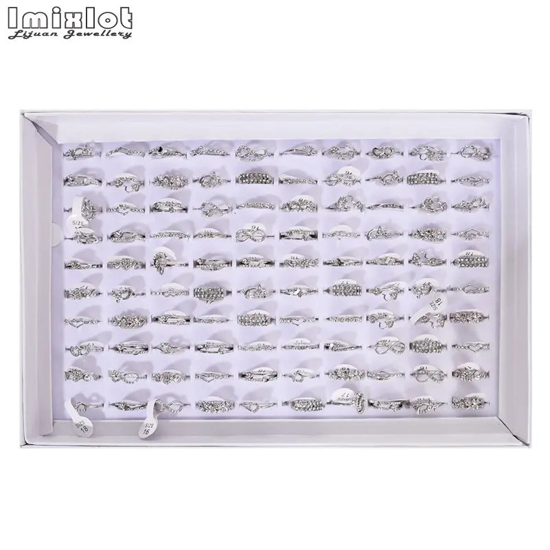 10pcs Wholesale Lots Bulk Rings Jewelry Fashion Gold Color Crystal Rhinestone Wedding Rings Female Jewelry 0201 251023