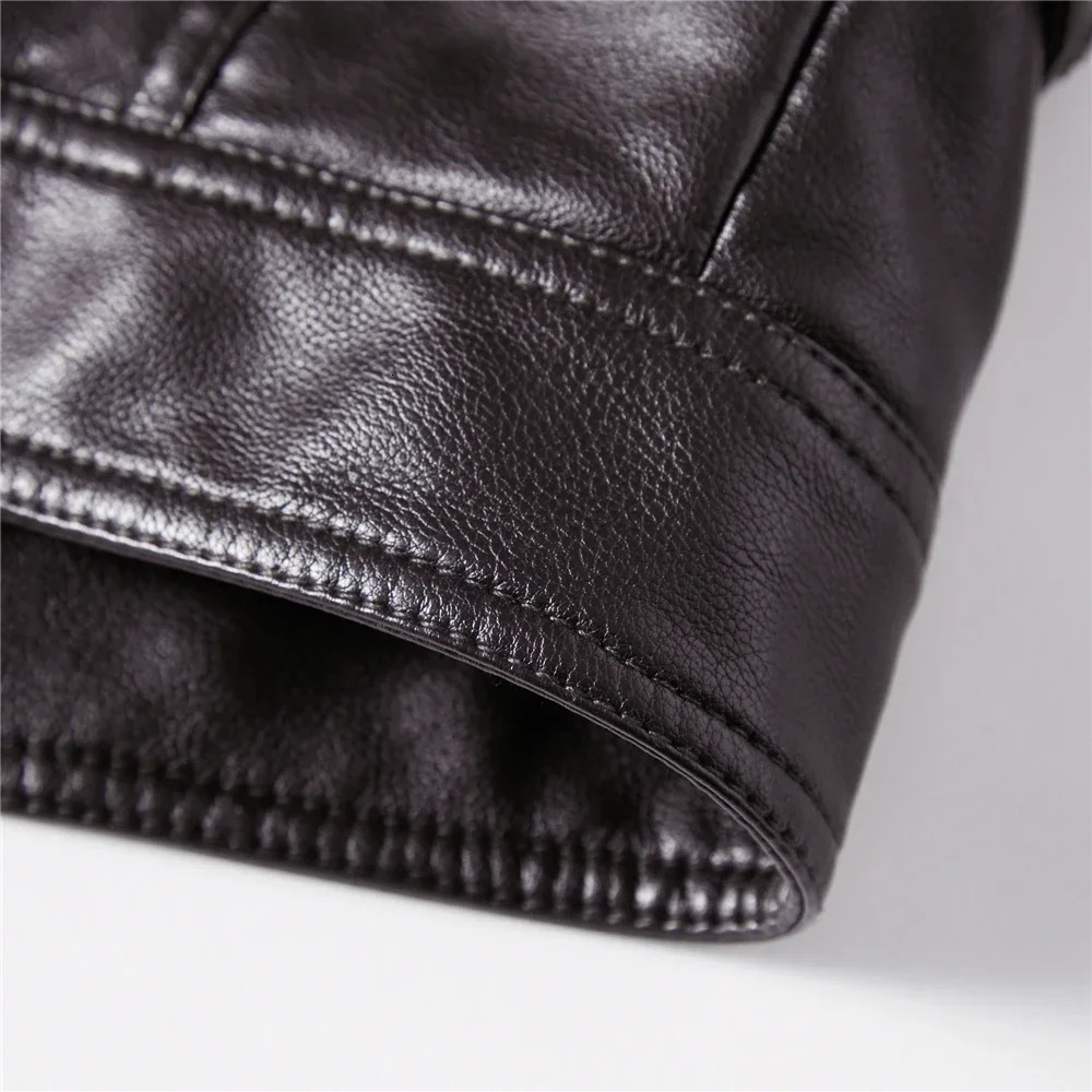 Streetwear Biker Coat Slim Fit Autumn Winter Men Fur Lined Motorcycle Jacket Fashion Coffee Leather 251029