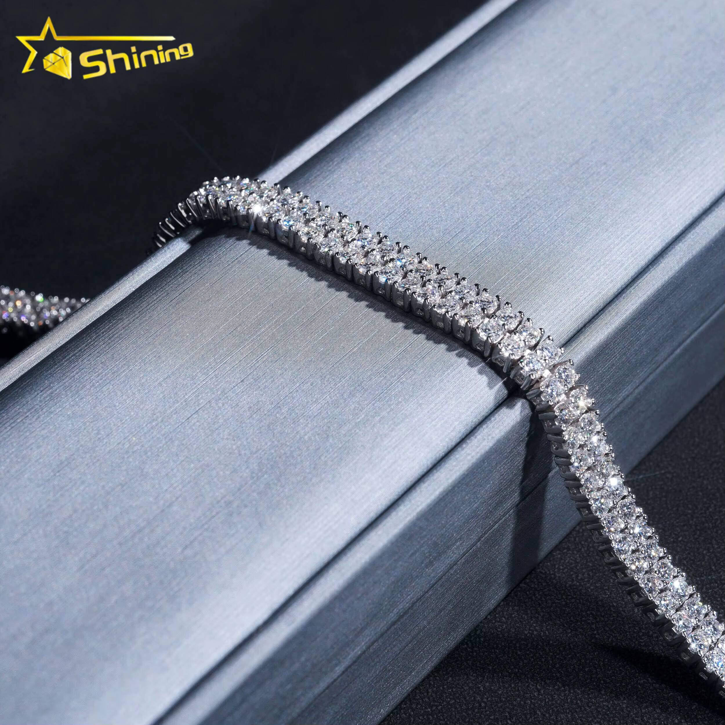 Luxury Hip Hop Jewelry 6MM Iced Out 925 Silver Gold Plated VVS D Color Moissanite Bracelet Men Moissanie Tennis Bracelet