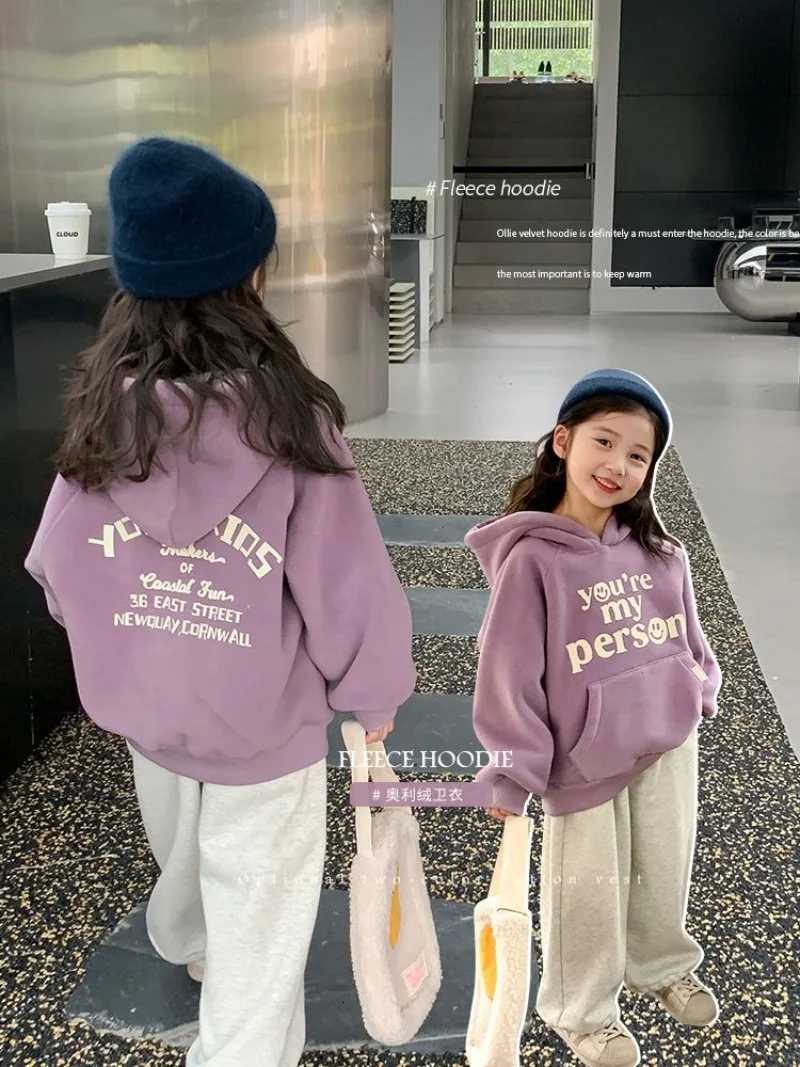 Baby Girls 2025 New AutumnWinter FleeceLined Letter Print Thickened HoodieT251030