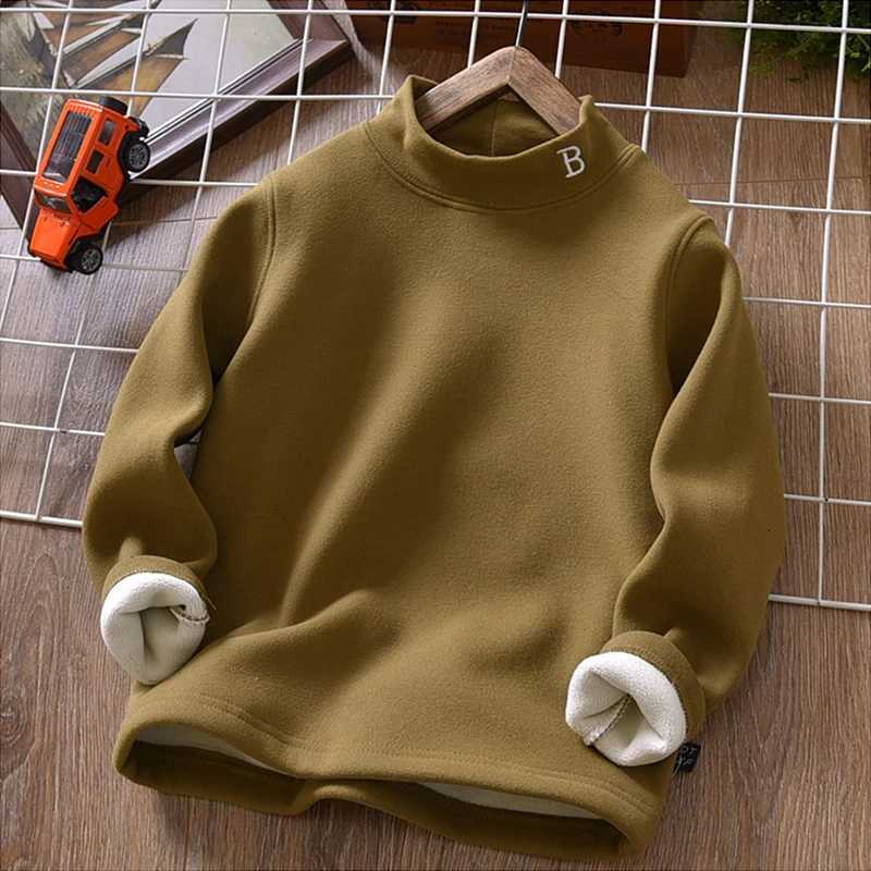 Kids Thermal Shirt 412Y HalfTurtleneck Velvet Top Autumn Winter Letter Embroidery Plush Long Sleeve Blouse for Boys GirlsT251030