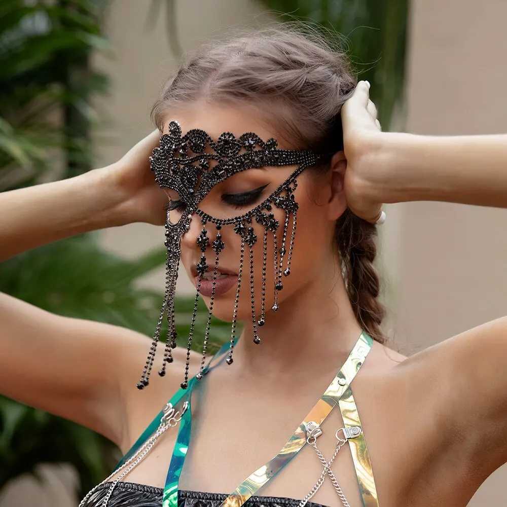 Stonefans Fashion Rhinestone Tassel Mask Chain Women Accessories Masquerade Party Bling Crystal Veil Mask Face Jewelry NightclubW251029