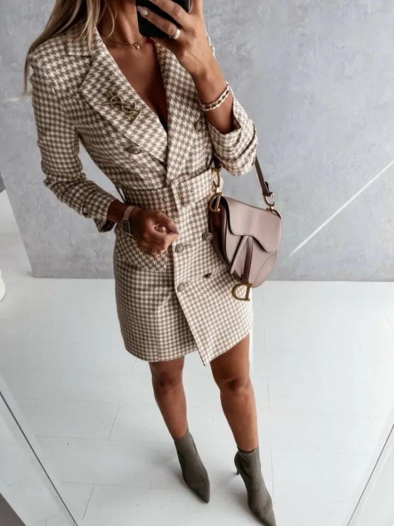 Womens Sexy Fashion Leisure Commuting Vacation Style Versatile Comfortable Long Sleeved Belt Colorful Suit Dress Coat 251027