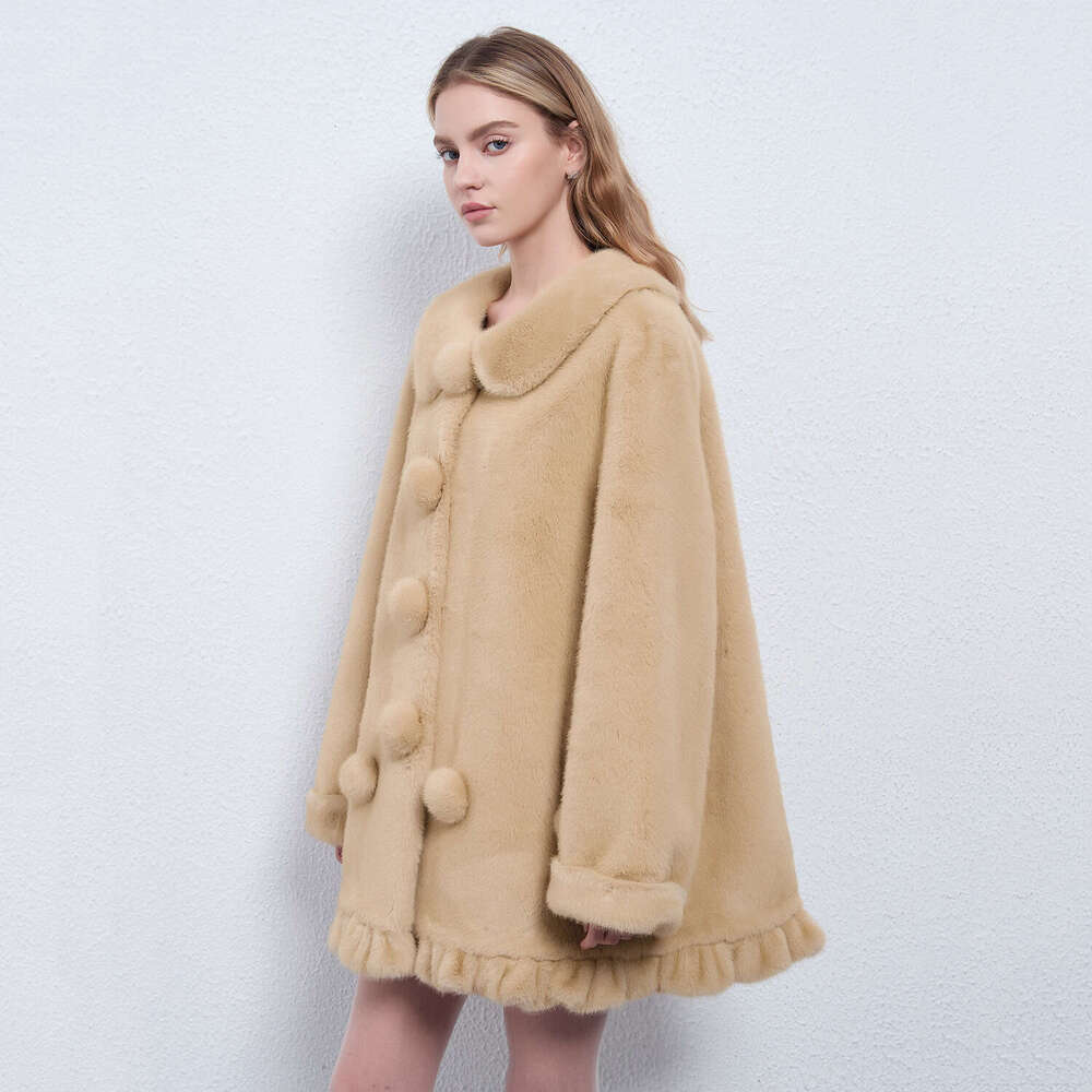 Cloud Wool Light French Vintage Doll Collar Pom-Pom Faux Fur Fluffy Coat Women Autumn Winter Leather Jacket New Style