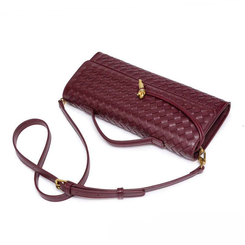 New popular hand woven single shoulder long stick bag, fashionable horizontal handbag, accordion women's crossbody bag, trendy designer bag