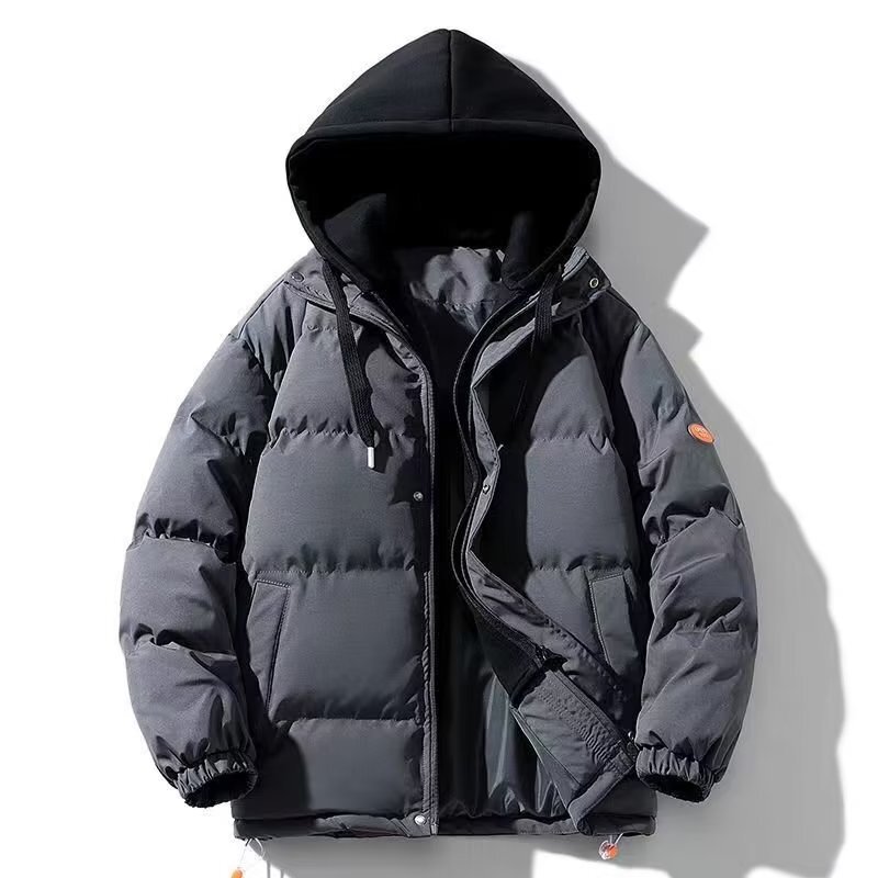 Winter New Trendy Warm Thickened Fake Two-piece Designer Jacket Hooded Men's Casual Loose Cotton Jacket