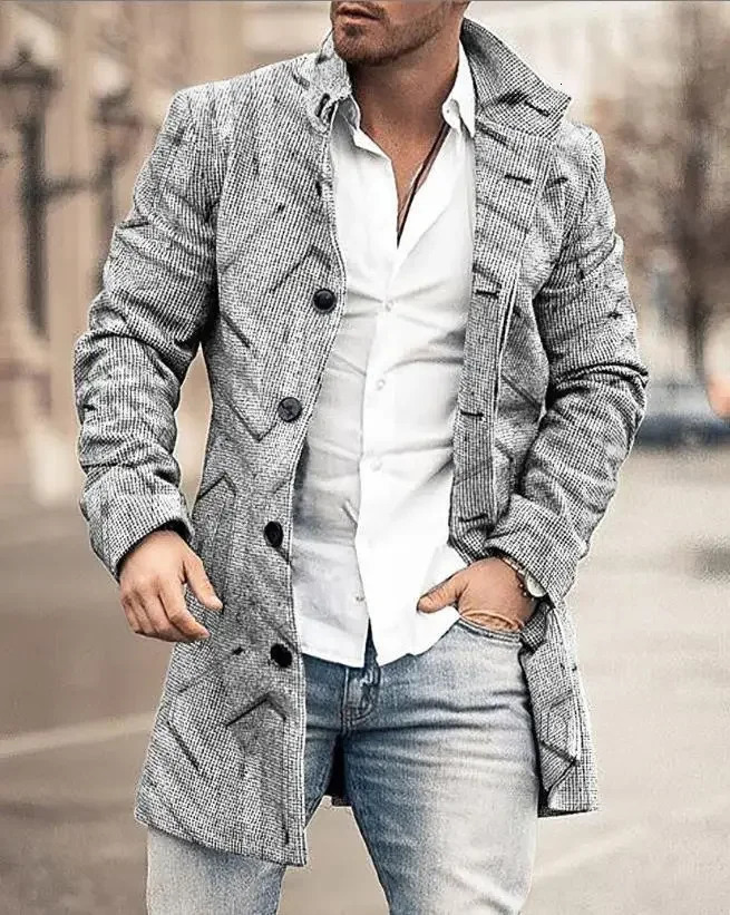 European and American Woolen Overcoat for Autumn and Winter Korean Style Fashionable Mens Standup Collar Woolen Overcoat 251029