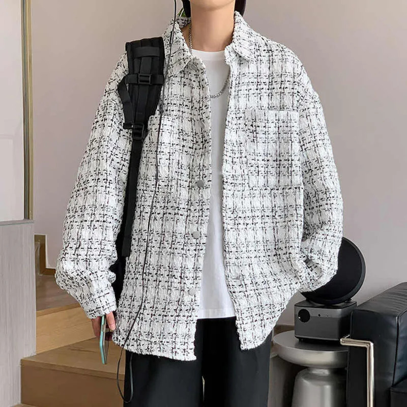 Mens SpringAutumnWinter Woolen Tweed Slim Fit Collarless Jacket with Color Blocking Design for a Youthful Look 251029