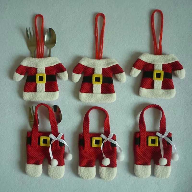 6pcs Christmas Table Decor Silverware Cutlery Tableware Holder Pocket Santa Suit Gift 2024 New Year Bag C251030