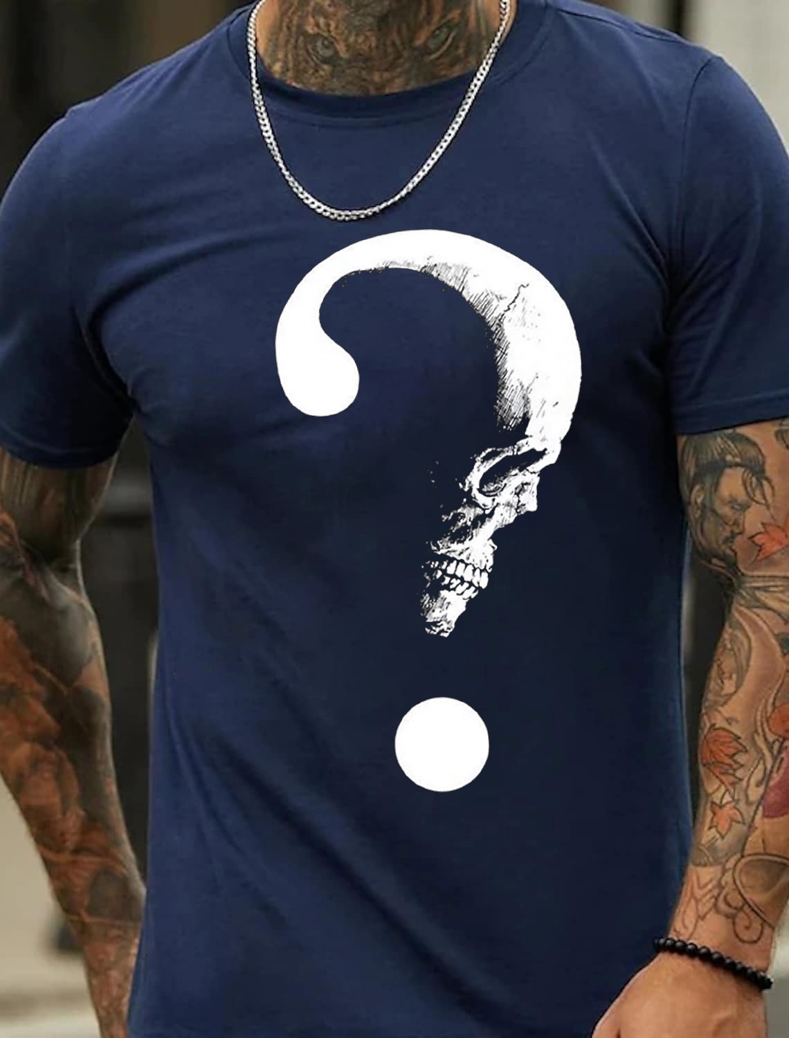 European & American Oversized Skeleton Symbol Print Men's Cotton Summer T-Shirt - TT7289