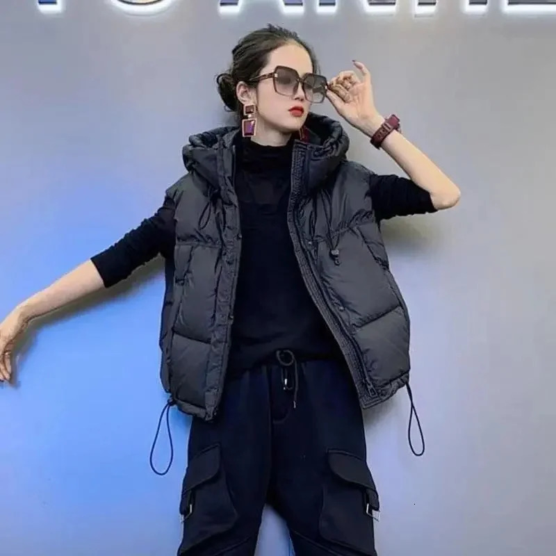 Down Cotton Vest Padded Women Loose Hooded Waistcoat Warm Vest Cotton Coat Ladies Casual Sleeveless Waistcoat Female Tops 251024