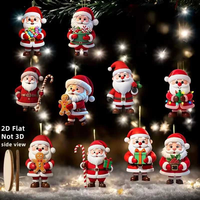 2D flat 10piece set of traditional wooden Germanstyle natural wood Santa Claus and gingerbread man dollshaped decorations C251030
