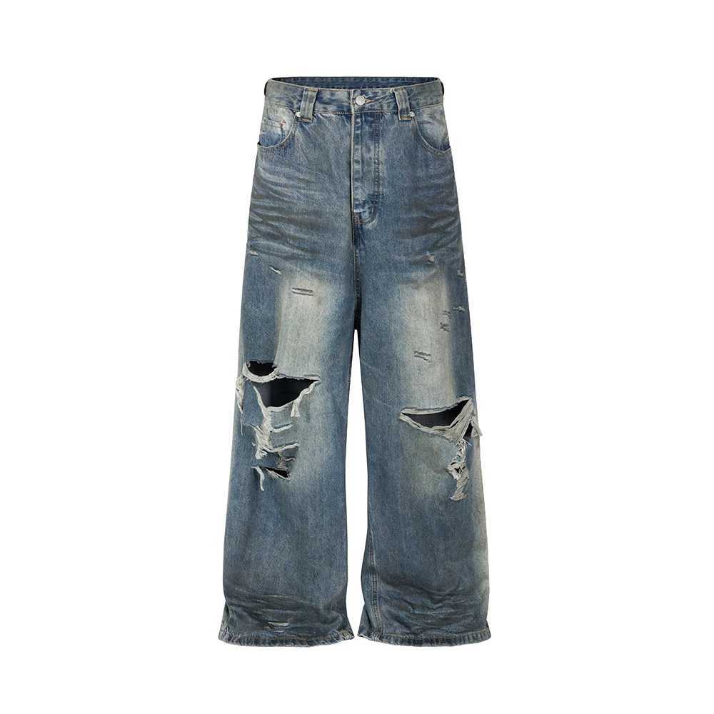 Frayed Damaged Hole Baggy Wide Leg Jeans for Men and Women Streetwear Casual Ropa Hombre Denim Trousers Oversized Cargo Pants J251030