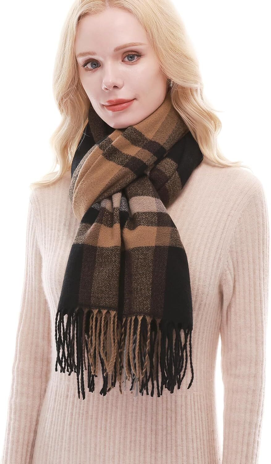 Custom Plaid Scarf Women Fall Winter Pashmina Scarves Wraps for Cold Weather Warm Large Christmas gifts