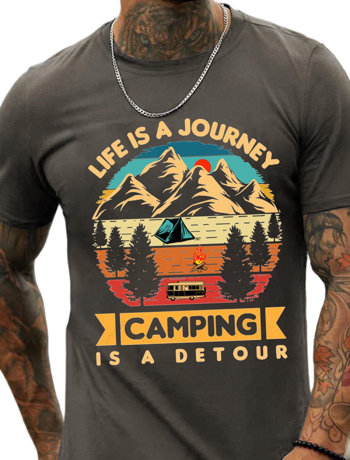 European & American Oversized Camping T-Shirt Series: Stylish Men's Cotton Summer T-Shirt - TT7092