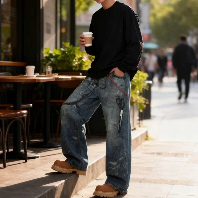 Mens Loose WideLeg Pants Fall New Arrivals Oversized Straight Leg Jeans with Dragging Hems in American Trendy Style J251030
