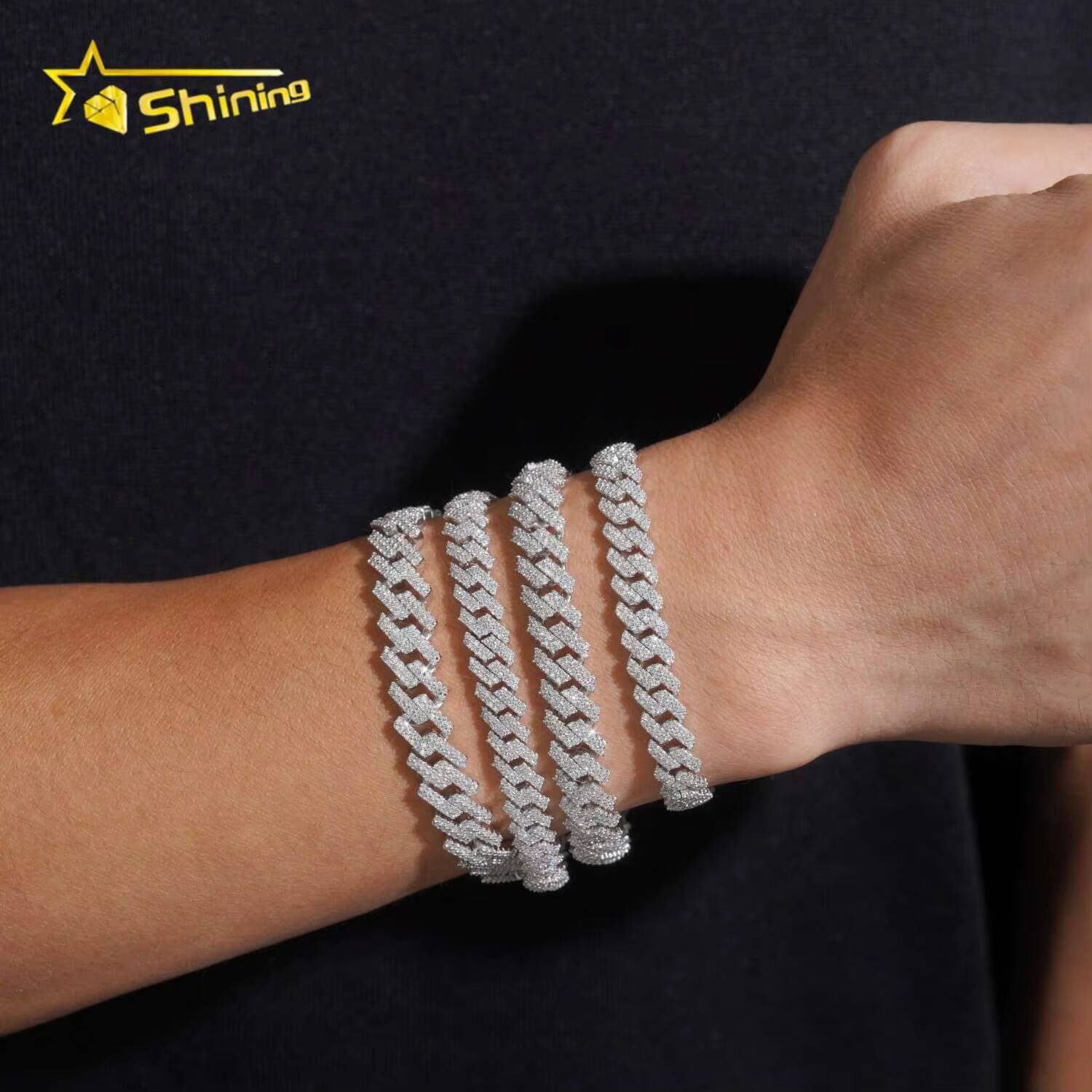 Iced Out 8mm 10mm 2rows Moissanite Cuban Link Bracelet Collection Hip Hop Jewelry Custom 925 Silver Bracelet for Men Designer's style