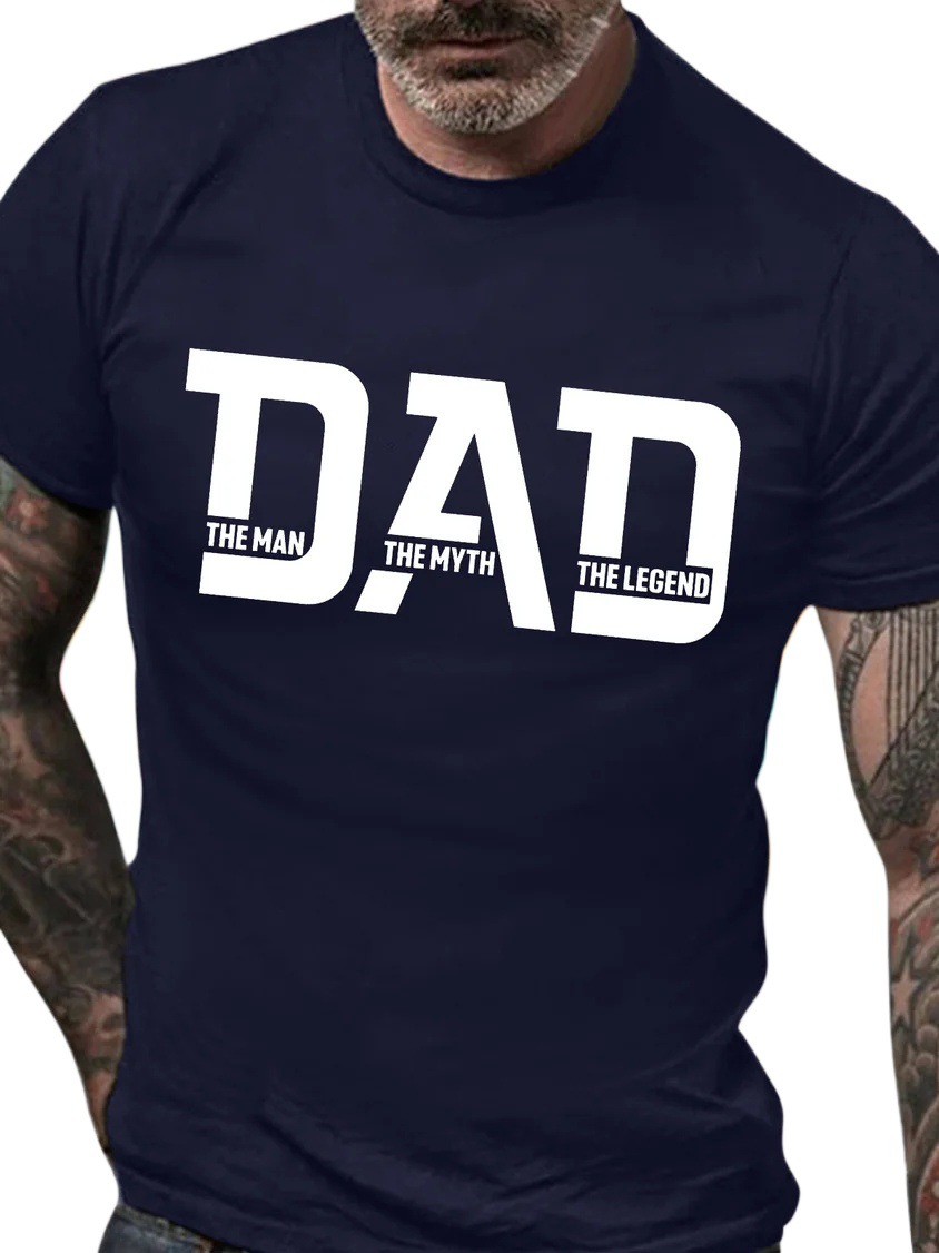 Oversized Graphic Print Father's Day Gift Cotton Crew Neck Letter Print Casual T-Shirt - TT7384