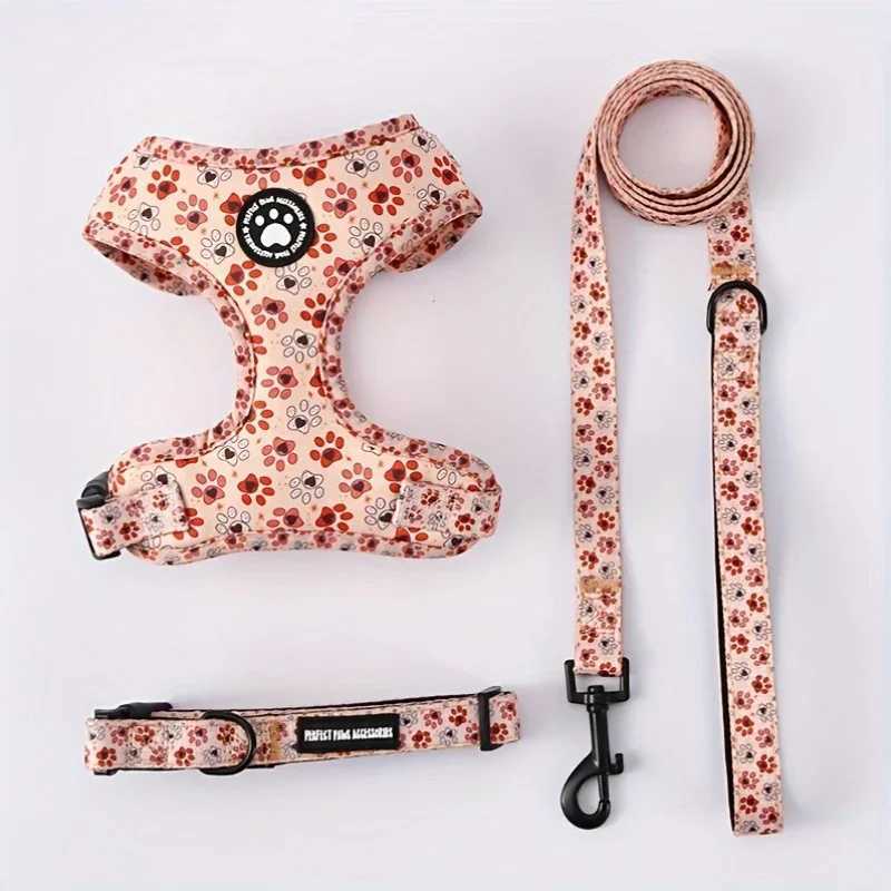 Adjustable Dog Harness and Leash SetAllSeason Chest Vest with Press Buckle Dog Collar Cute Print Pet Harness Leash Set J251129