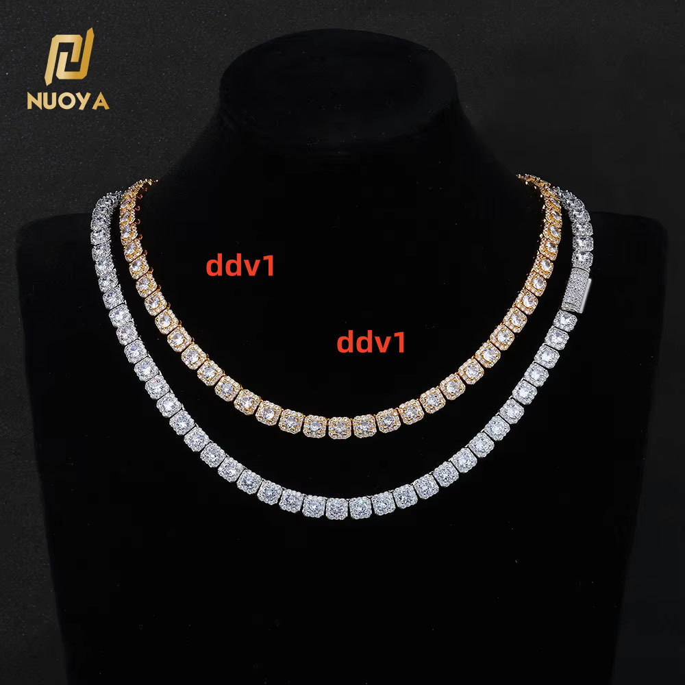 NUOYA Luxury Tennis Chain for Women 7mm Cluster Design Necklace Gold Silver Plated Iced Out moissanite Shiny Hip Hop Jewelry Designer's style