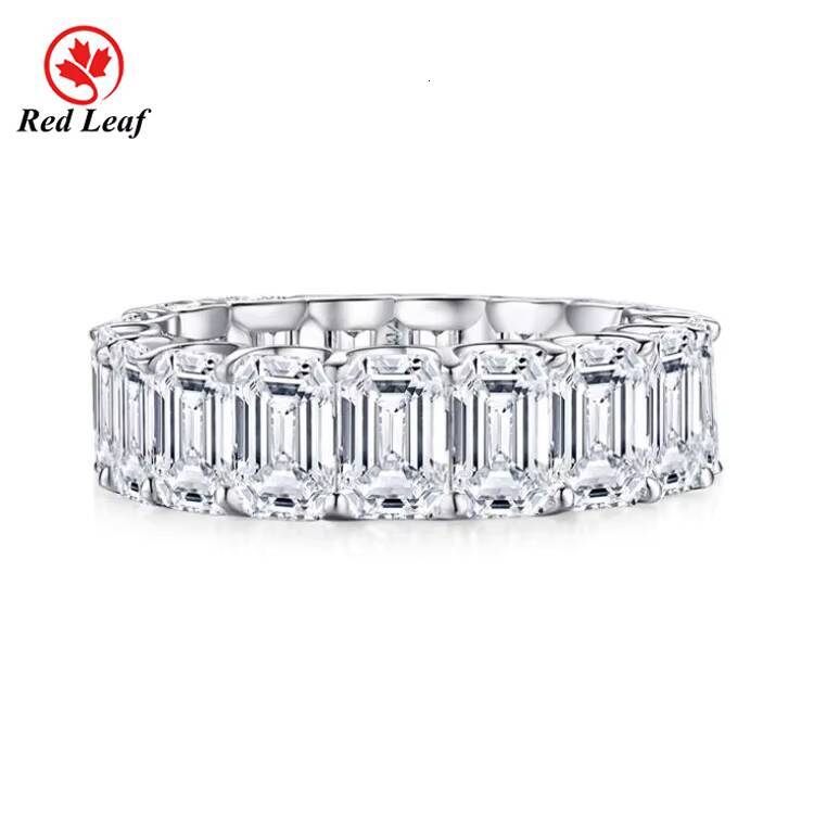Redleaf Jewelry Shaped Moissanite Emerald Cut Moissanite Rings Design Geometric Full Pave Moissanite Rings Custom Silver CLASSIC