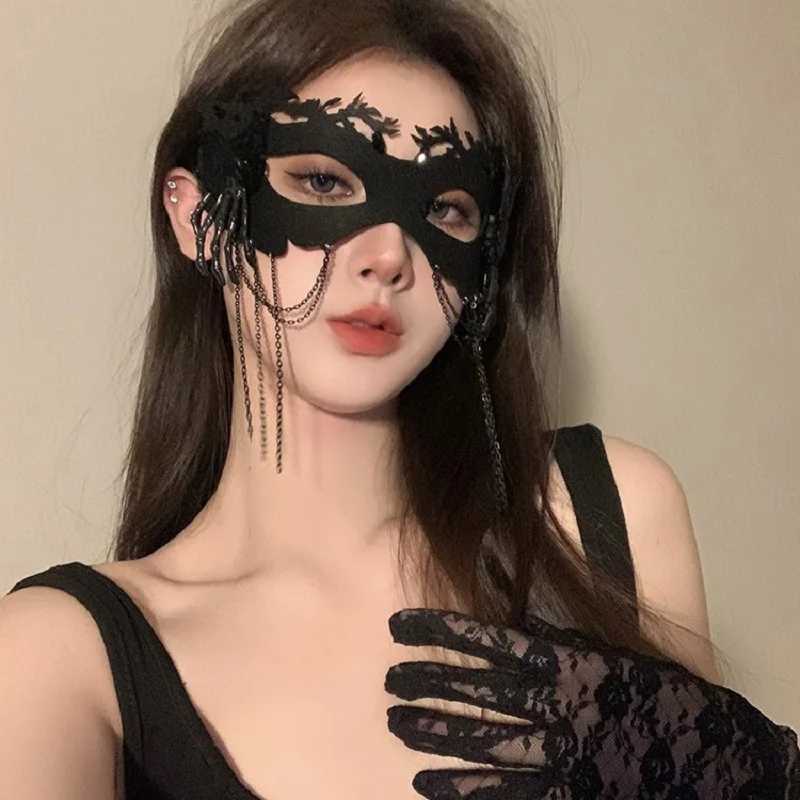 Lace Eye Mask for Women Half Face Masquerade Mask Halloween Cosplay Adjustable Ribbon Costume Accessory PartyW251029