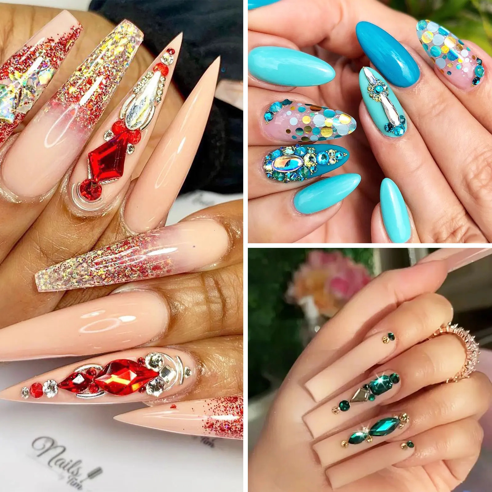 1 Box Shiny Diamond Nail Art Rhinestones Kit Glass Crystal Decorations Set 1pcs Pick Up Pen In Grids Box 21 Shapes 251027