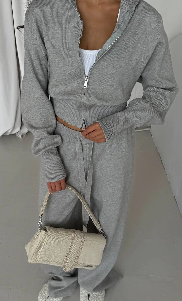 Simple Cotton Knitted Cardigan Wide Leg Pants Suit Autumn and Winter Women Fashion Loose Daily Office Jacket Straight Pants 2Pc 251029