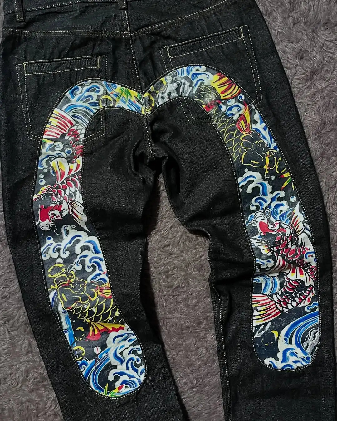 Retro Y2K Unique Halo Mprint Silhouette Wideleg Jeans Visual Impact Super Large Pattern Printed Jeans Trendy Pants 251029