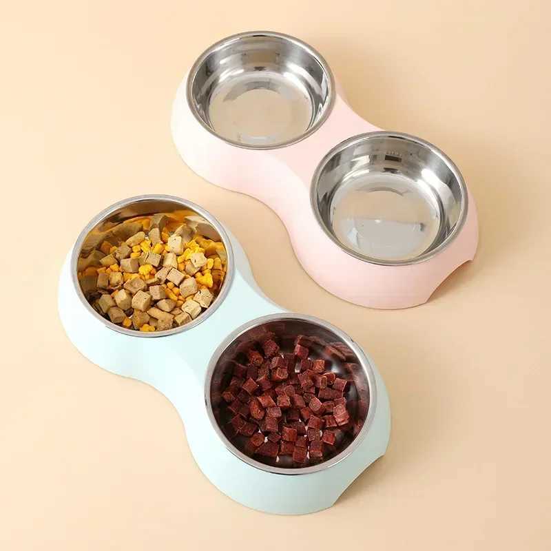 Double Pet Food Bowl Stainless Steel Drinkware Pet Drinking Food Dog Food Puppy Feeding Supplies Kitten Food Water Accessories J251113