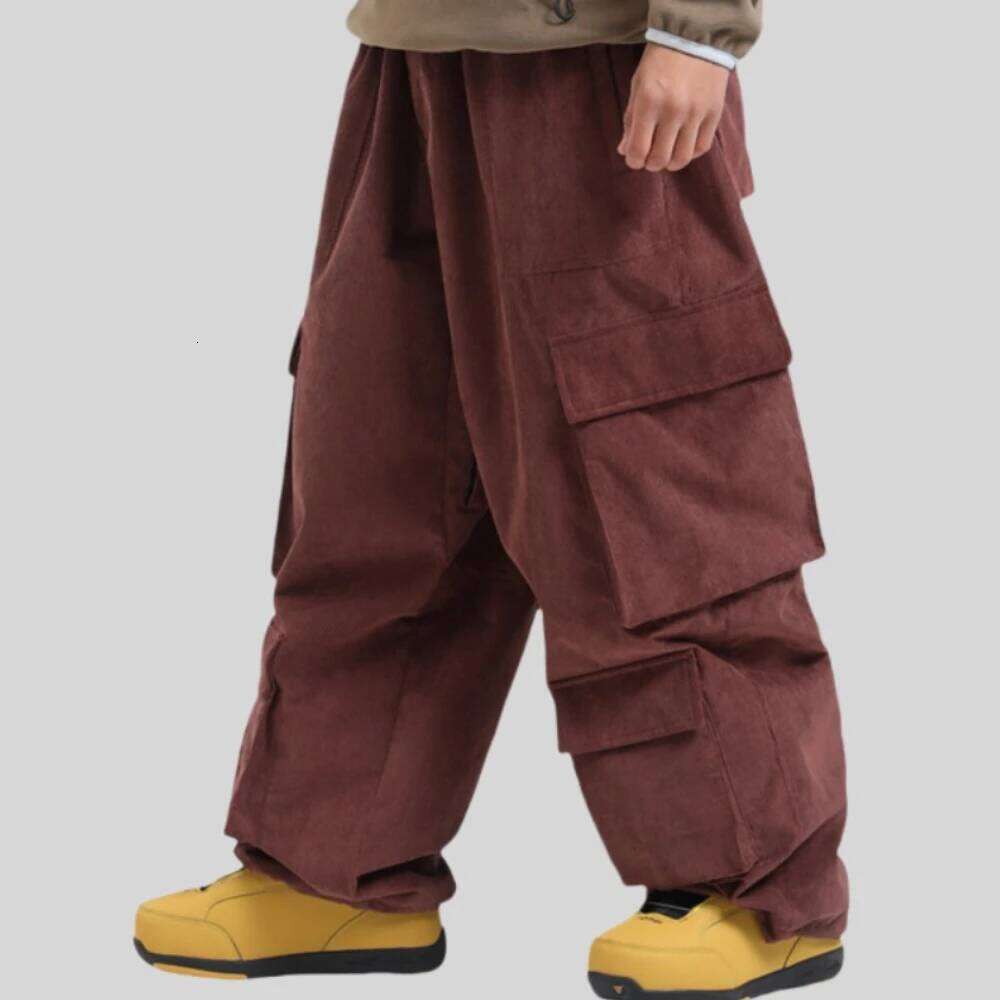 GSOU SNOW Winter Multi Pockets Ski Men Loose Snow Pants Warm Windproof Skiing Trousers Outdoor Sports Breathable Britches