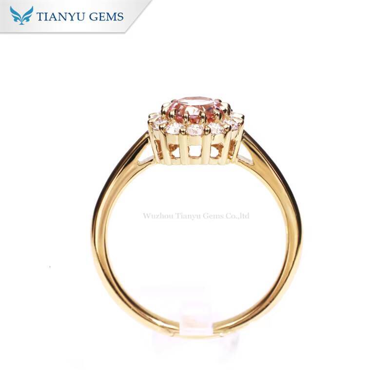 Tianyu Gems Flower Design 10k 14k 18k 22k Round Pink Lab Sapphire and Moissanite halo Women Custom Rings Solid Gold Jewelry