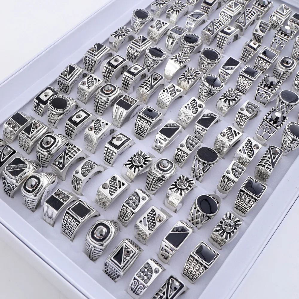 10203050100Pieces Retro Punk Enamel Oil Drop Square Rings for Men Women Vintage Jewelry Accessories Party Gifts 251023