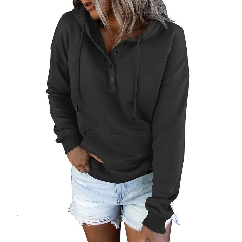 European and N Womens Longsleeved Loose Casual Hooded Drawstring Pocket Hoodie 251030